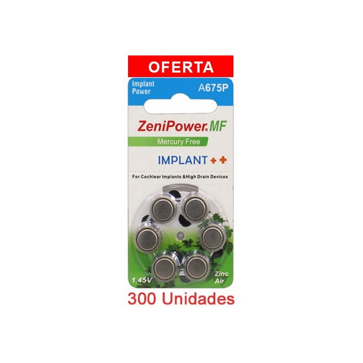 Pack ahorro zenipower P675 IMPLANT PLUS - Venta de pilas implante coclear zenipower